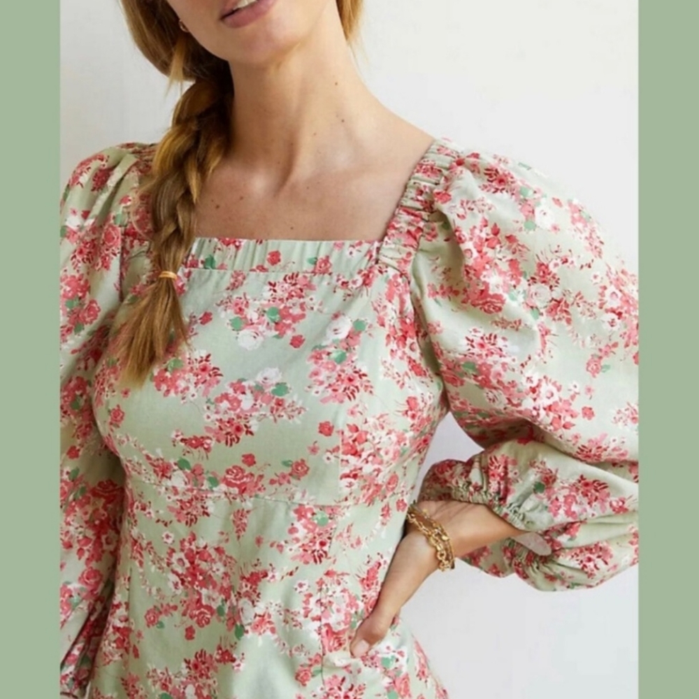 Anthropologie Forever That Girl Floral Puff Sleeves Dress - Picture 2 of 12
